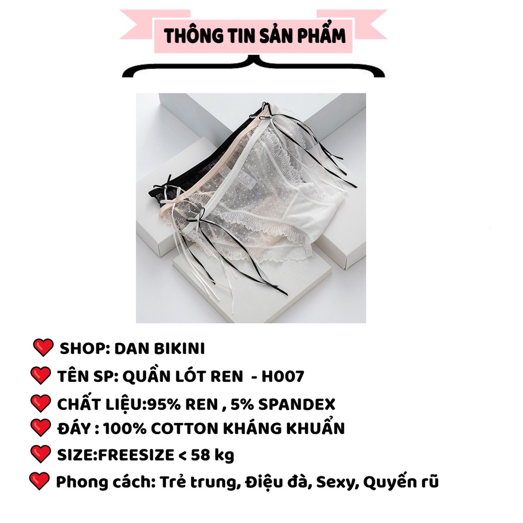 Quần Lót Nữ ❤️FREESHIP❤️ Quần Lót Ren Chấm Bi xuyên thấu mềm mại thoáng mát thắt nơ hông gợi cảm điệu đà mã H007