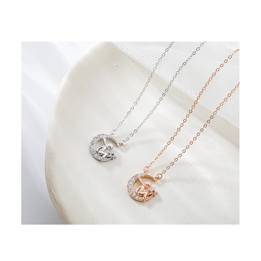 Silver 925 Beautiful Small Moon Necklace For Women