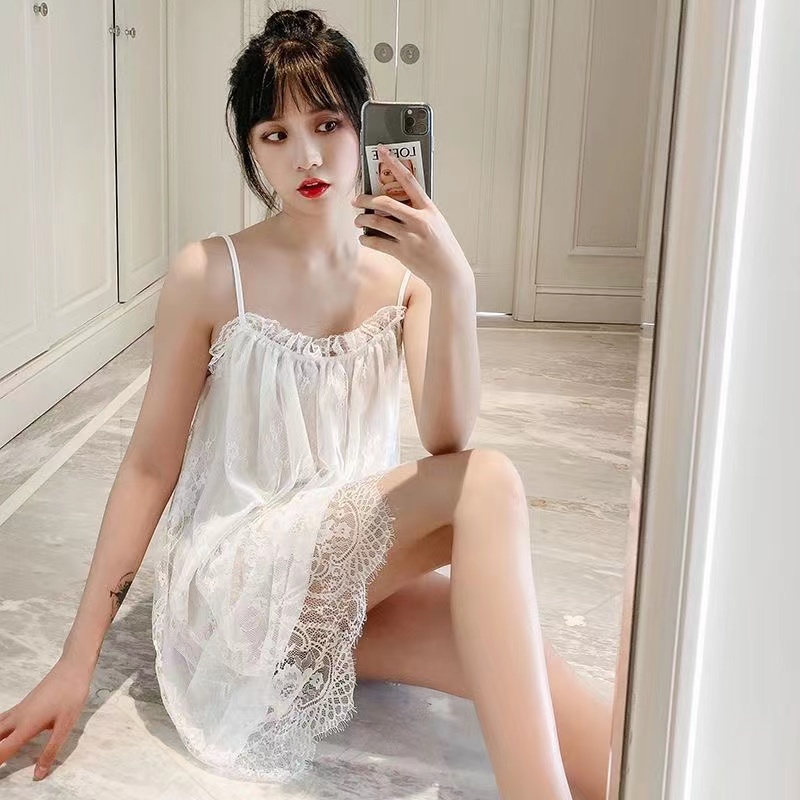 Váy ngủ Đầm Ngủ Hai Dây Phối Ren Dáng Rộng Cỡ Lớn 200 Jin Phong Cách Hàn Quốc Thời Trang Mùa Hè Cho Nữ váy