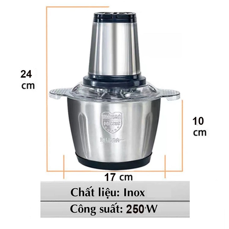 Máy Xay Thịt - Máy Xay Thực Phẩm Cầm Tay Đa Năng Gia Đình Cối Inox 4 Lưỡi Đa Năng Công Suất 250W