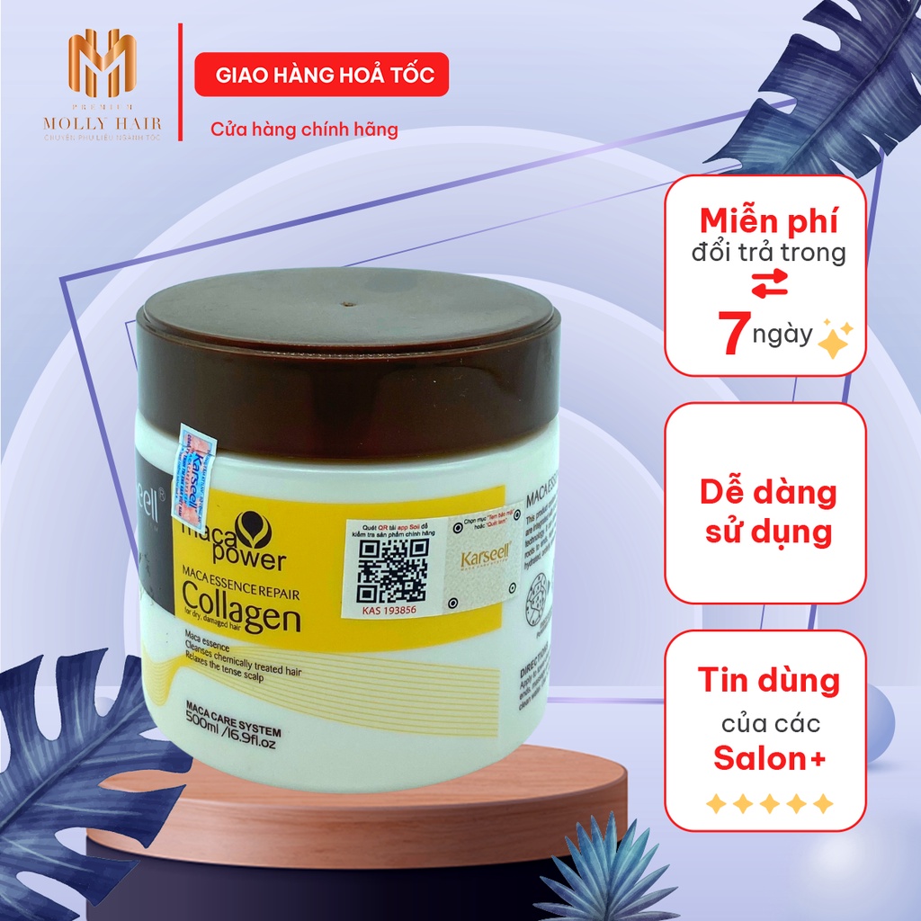 Kem Hấp - Ủ - Xả Phục Hồi Tóc Collagen MollyHair Karseell Maca Dạng Hũ, hấp lụa cao cấp tin dùng cho salon chuyên nghiệp