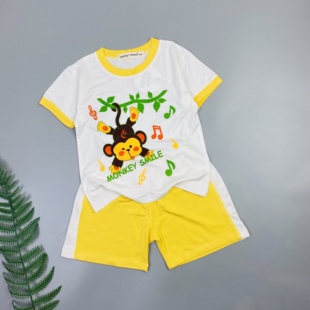Bộ ngắn tay SIZE ĐẠI thun lạnh in hình trước ngực phối quần cho bé trai bé gái từ 19-32kg