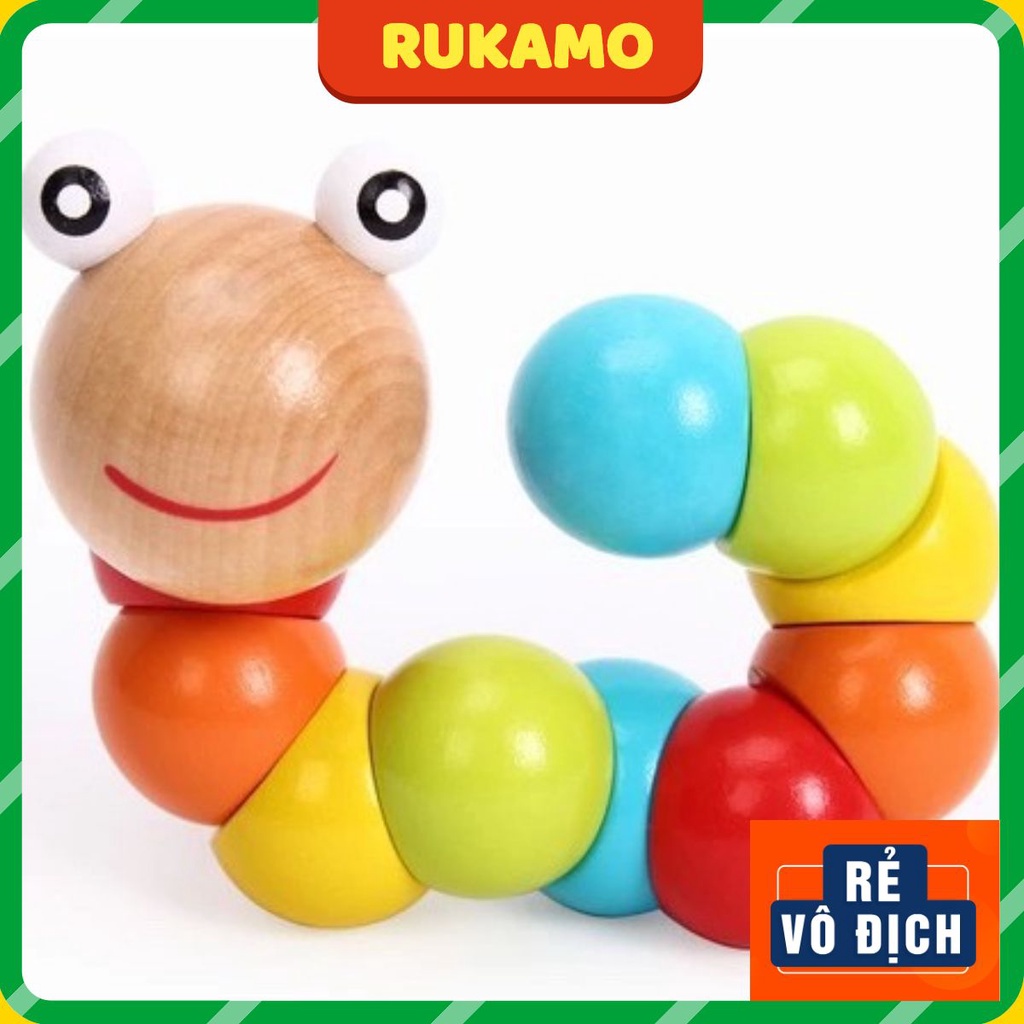 Đồ chơi con sâu uốn dẻo bằng gỗ cho bé nhiều màu sắc giáo dục thông minh RUKAMO DG20