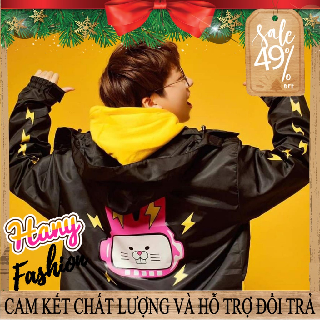 Áo khoác dù 2 lớp DEGREY THỎ CON CHIÊN BÁNH - Bé Thỏ Jacket - cực hot cho nam nữ couple - Hany shop
