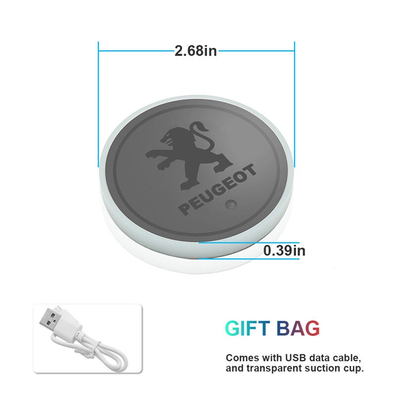 Set 2 Đế Lót Cốc Có Đèn LED Cảm Biến Chống Trượt Cho Peugeot 407 308 408 508 607 2008 3008 4008 5008