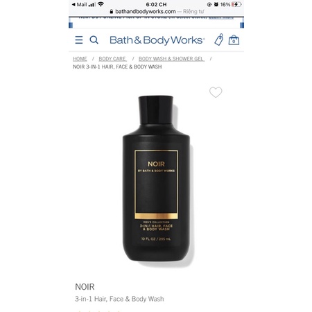 Xịt Toàn Thân Nam Bath & Body Works Noir Body Spray