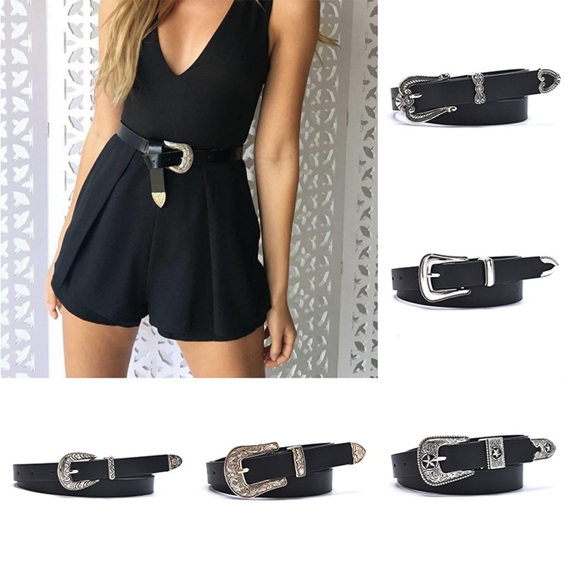 Thắt Lưng Da Khóa Kim Loại Hình Trái Tim Phong Cách Vintage Cho Nữ