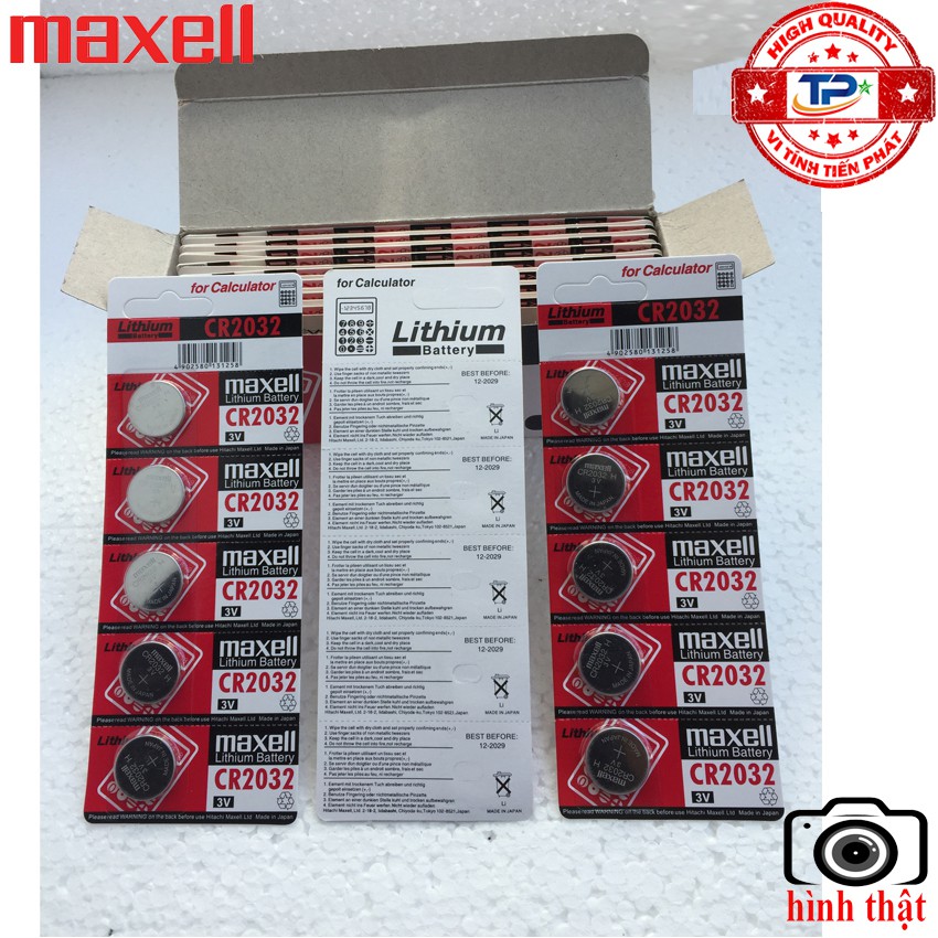 Vỉ 10 viên pin CMOS CR2032 Maxell Lithium Battery 3V