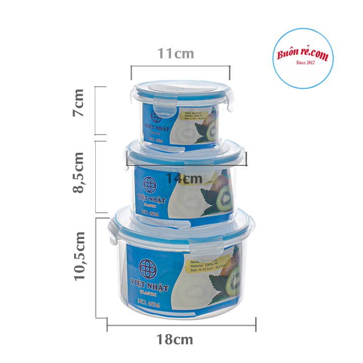 Bộ 3 hộp bảo quản thực phẩm Việt Nhật hộp tròn có nắp gài đựng thức ăn an toàn tiện dụng  -Buôn rẻ 01232