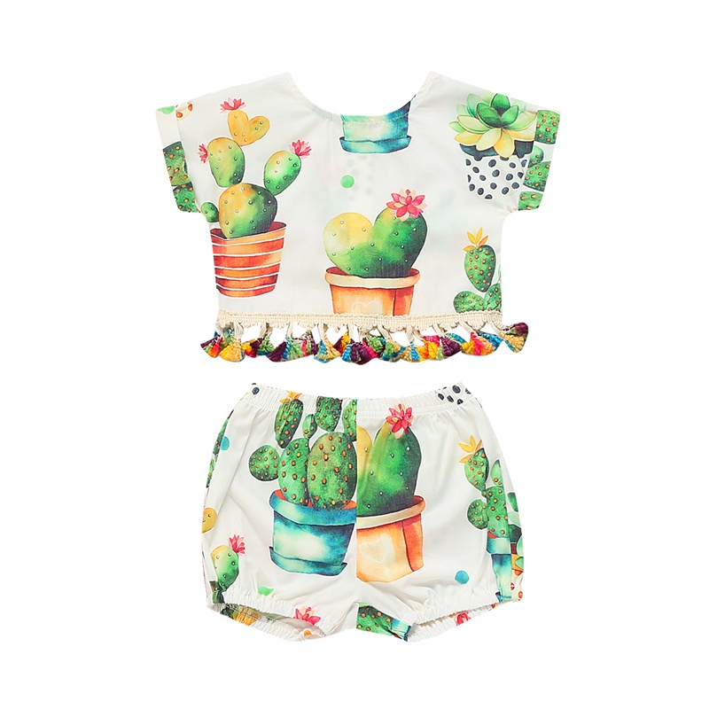 Áo thun MIKRDOO ngắn tay và quần ngắn in hoạt hình xinh xắn cho bé gái