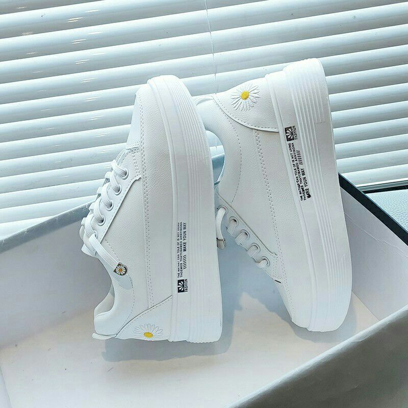 Giày thể thao Sneaker nữ G14 Màu Trắng Đế CaoThêu Hoa Phong Cách Đi Học Đi Chơi