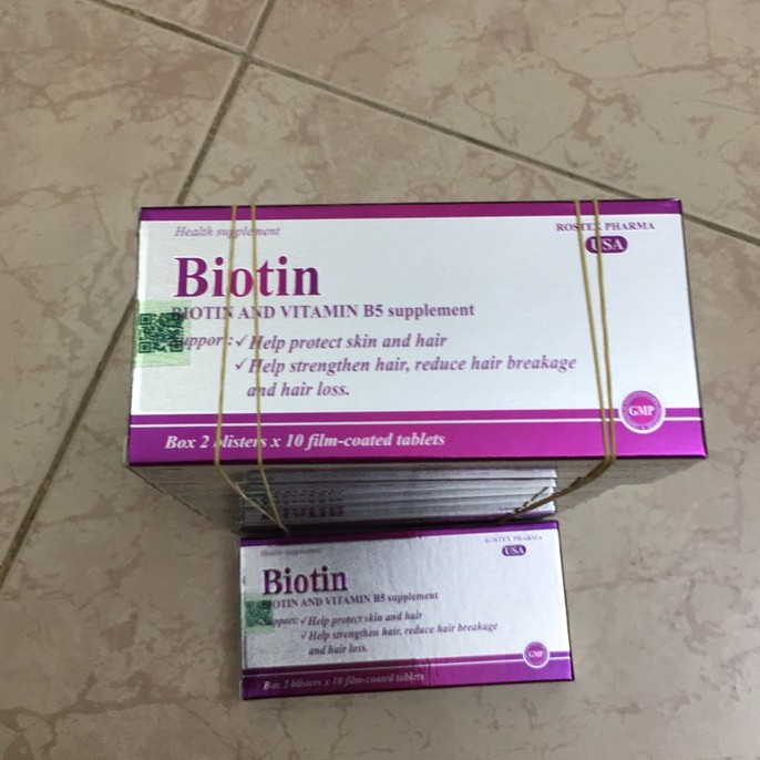 Viên uống BIOTIN bổ sung biotin+vitamin B5 giúp giảm rụng tóc, bảo vệ da, chắc móng – Hộp 30 viên