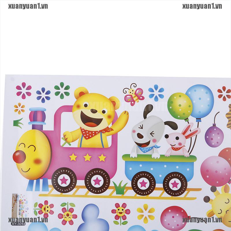 [XUANYUAN1] Sticker Dán Tường Phòng Bé Hình Tàu Lửa Động Vật DIY