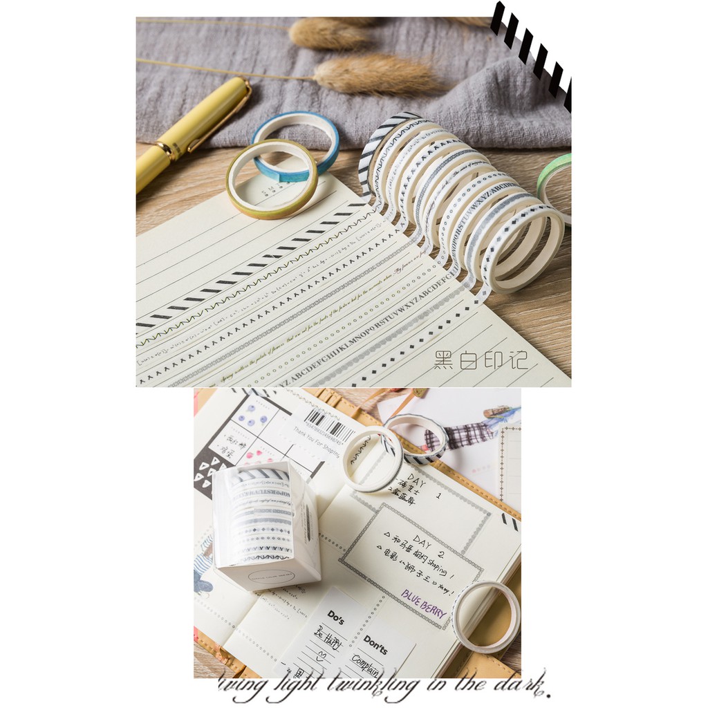 Set 10 cuộn washi mini retro - taphoagaunho