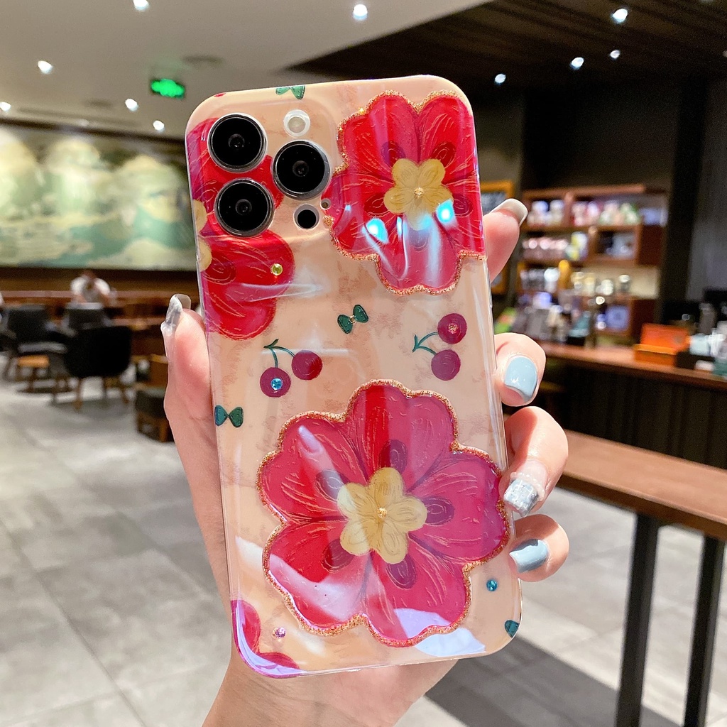 Ốp Điện Thoại Họa Tiết Hoa Tím / Đỏ Thời Trang Chống Sốc Cho iPhone 14 / 13 / 12 / 11 / X / 8P / 7