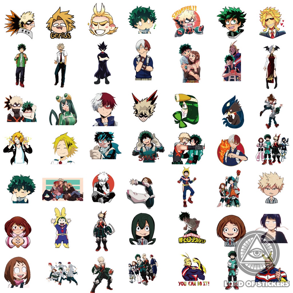 Set 100 Hình Dán My Hero Academia Sticker Anime Manga Boku No Hero Academia Trang Trí Mũ Bảo Hiểm, Ván Trượt, Vali, Sổ