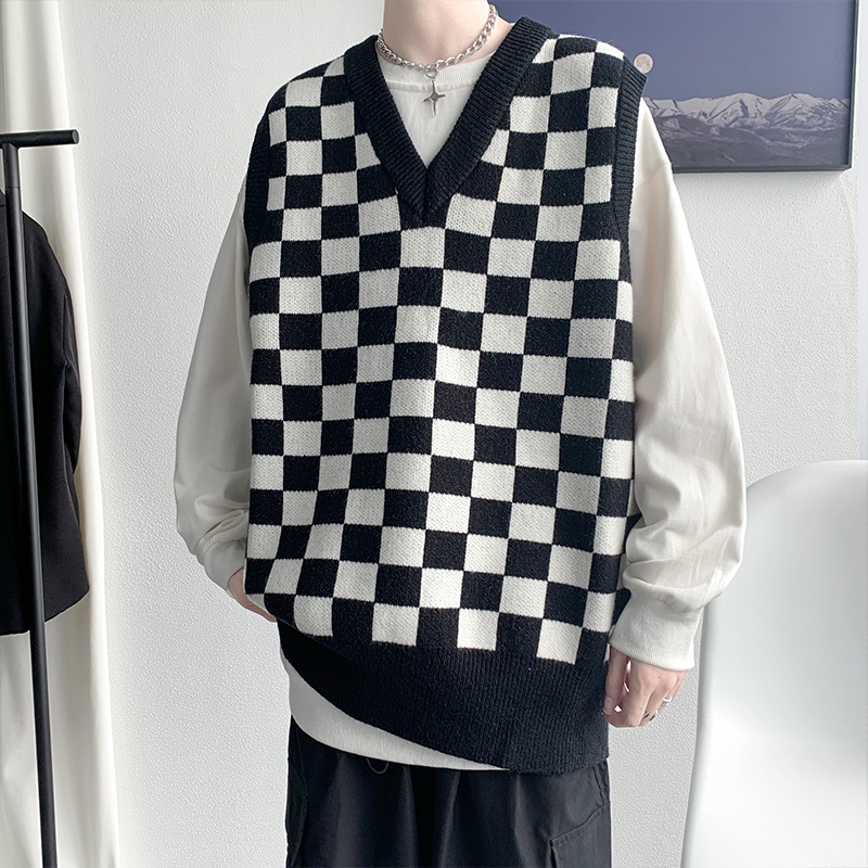 Áo Sweater Dệt Kim Không Tay Cổ Chữ V Màu Sắc Thời Trang Xuân Thu Dành Cho Nam Giới