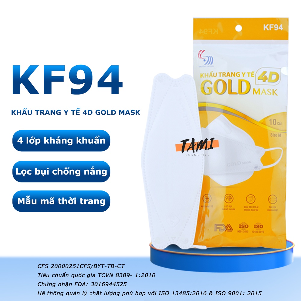 Khẩu trang KF94 GOLD MASK Trường Dương 4 lớp ngừa bụi mịn và vi khuẩn gây hại, không mùi, màu trắng (túi 10 cái) TM-KT01