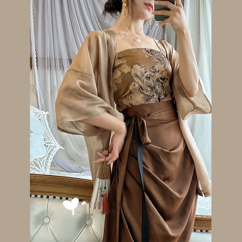 Bộ Áo Khoác Cardigan Dáng Rộng + Áo Ống + Chân Váy Lưng Cao Phong Cách Retro 2022 07.15
