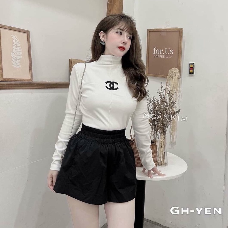 Xả hàng Áo thun cổ leo lót lông thêu logo, Áo phông dài tay dáng ôm AS7122 - NhiNhi Shop