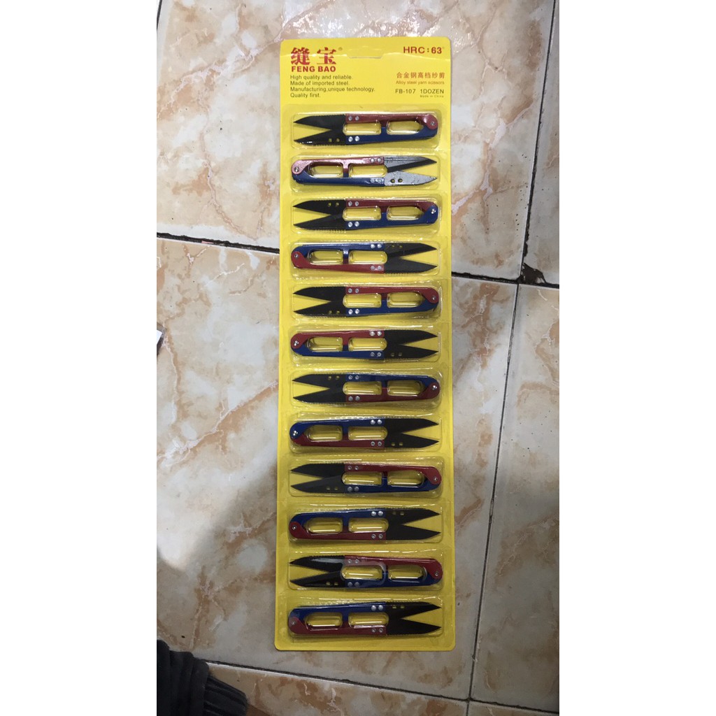 Vỉ 12 cây kéo bấm chỉ xanh đỏ Fengbao giá tốt