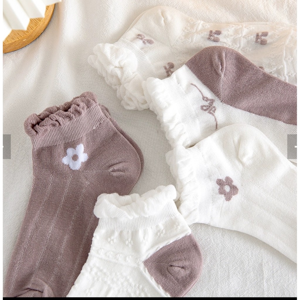 Tất ngắn xoăn tím Dora cotton