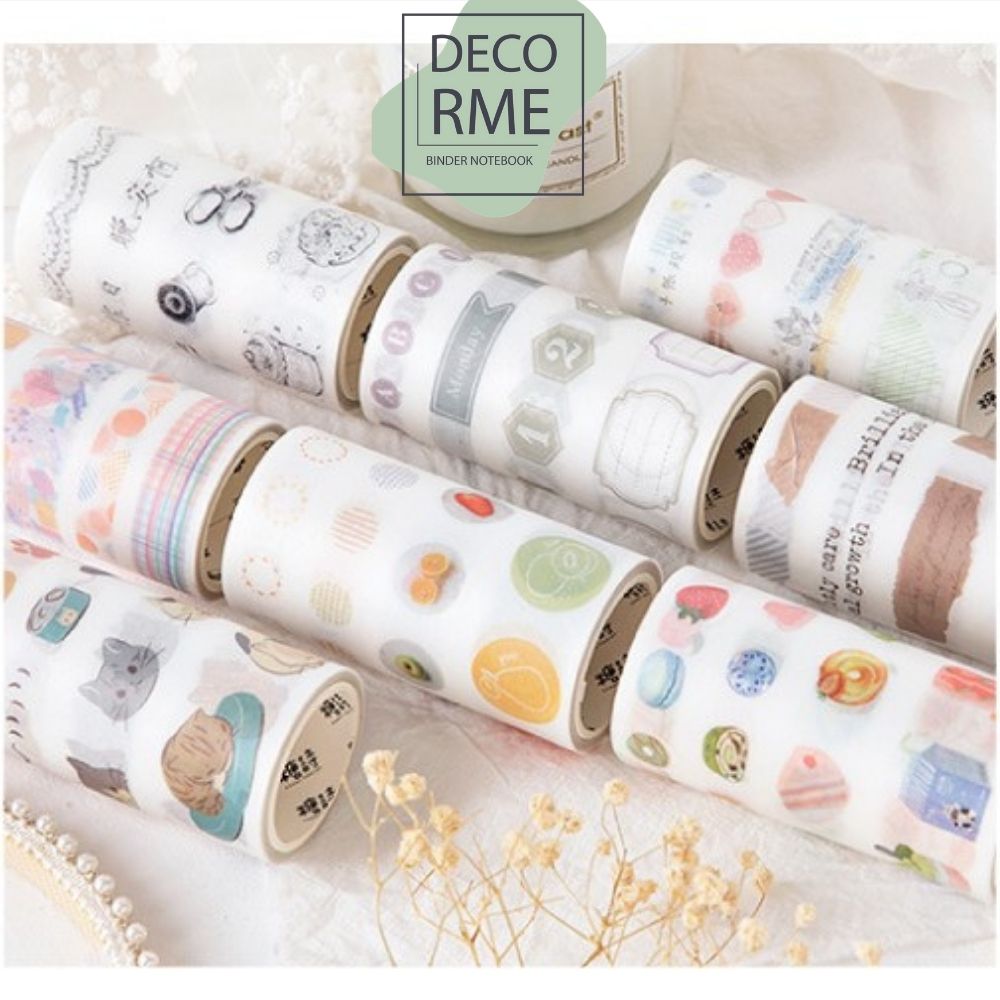 DecorMe Washi tape trang trí họa tiết dễ thương làm sổ tay, bullet journal khổ lớn cuộn 2 mét