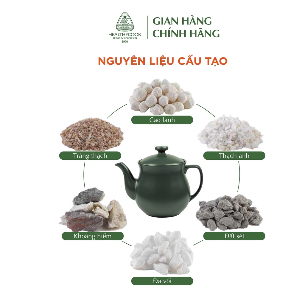 Ấm Nước (Siêu Thuốc) Dưỡng Sinh Minh Long 3.3 L + Nắp - Healthycook -Xanh Rêu