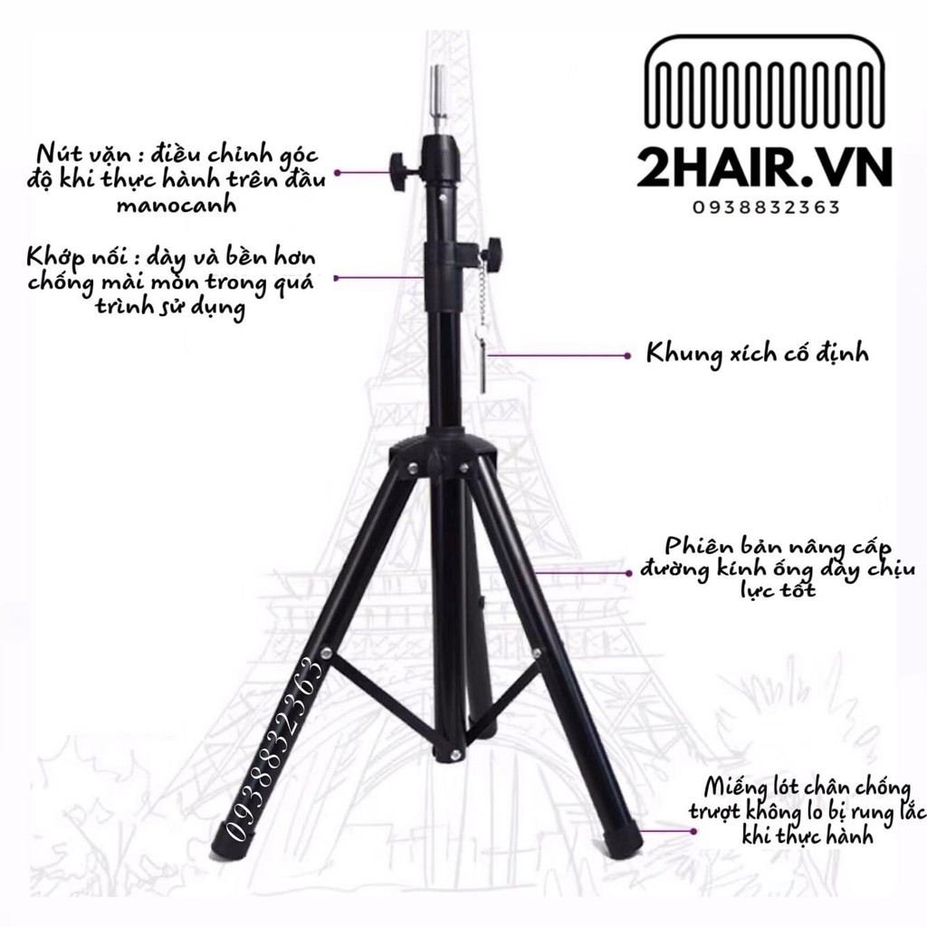 Đế inox gắn đầu manocanh đế 3 chân học tóc chân canh giữ đầu ken cắt tóc vn-08
