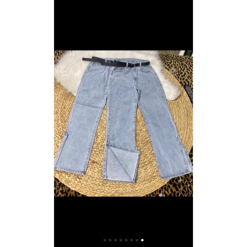 Quần jeans baggy ống suông xẻ tà