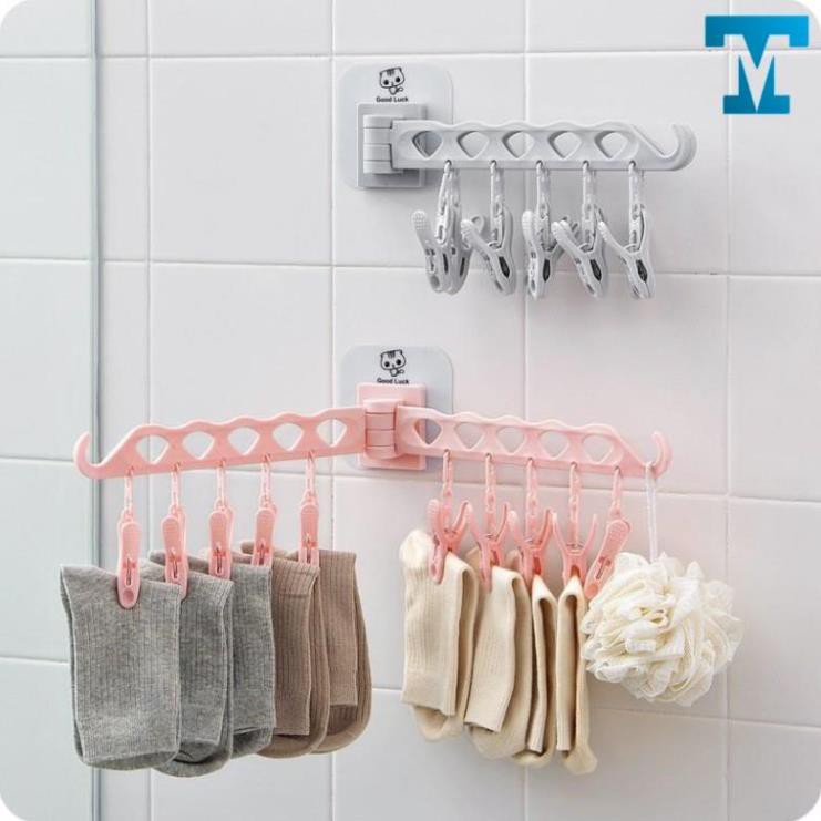 Móc treo quần áo dán tường thông minh, 10 kẹp nhựa phơi đồ đa năng tiện lợi