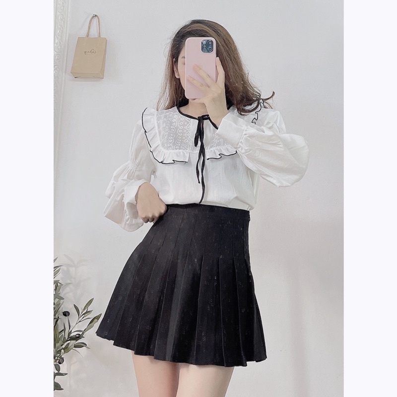 Áo Sơ Mi Kiểu Nữ Màu Trắng đẹp dài tay phong cách ulzzang vintage hàn quốc cao cấp họa tiết ren kozoda SM47 | BigBuy360 - bigbuy360.vn