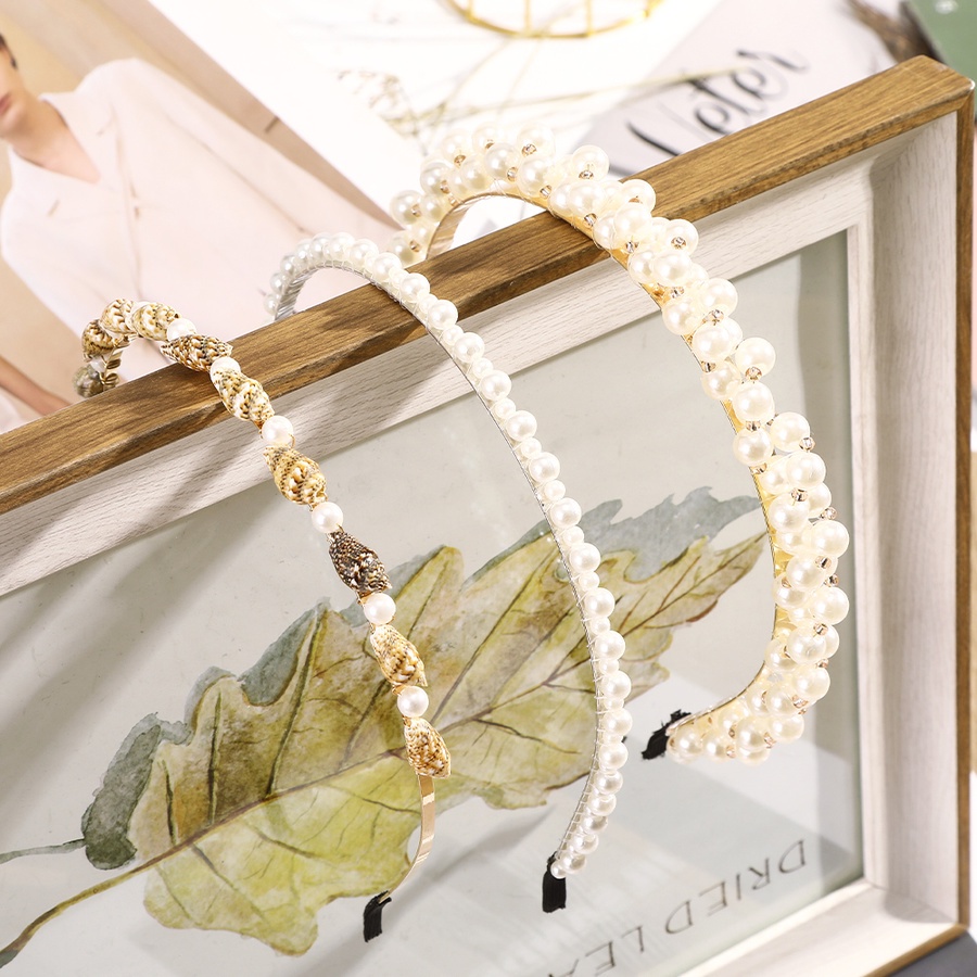 Băng Đô Cài Tóc Hình Vỏ Sò Bằng Hợp Kim Mỏng Đính Ngọc Trai Phong Cách Hàn Quốc Cho Nữ
