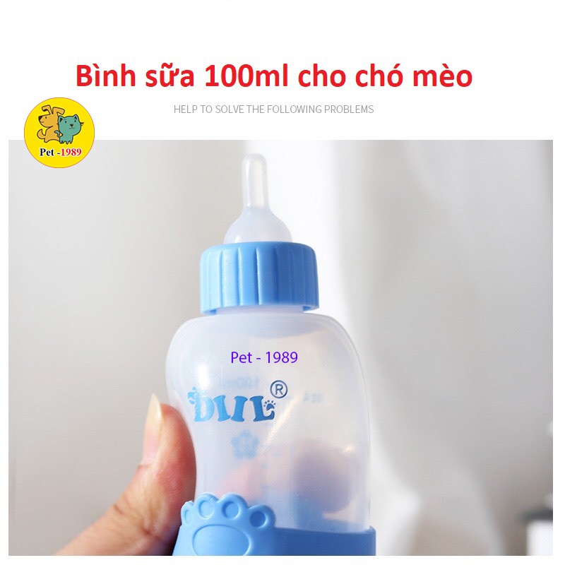 Bình Ti Bình Sữa Chó Mèo Sơ Sinh Dấu Chân silicon 100ml Pet-1989