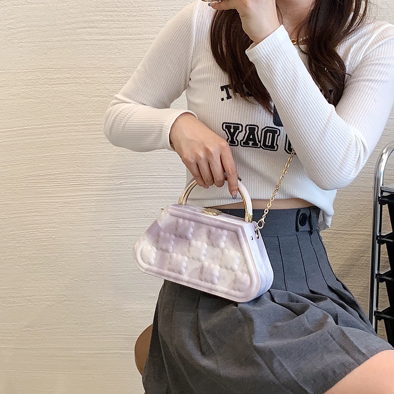 Túi đeo chéo JASMIN NOIR họa tiết hình ghép phối dây xích thời trang cho nữ