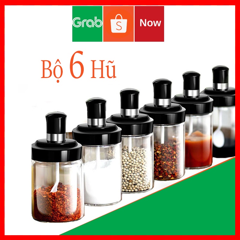 Bộ 6 hũ đựng gia vị có thìa, lọ đựng gia vị kèm thìa thông minh