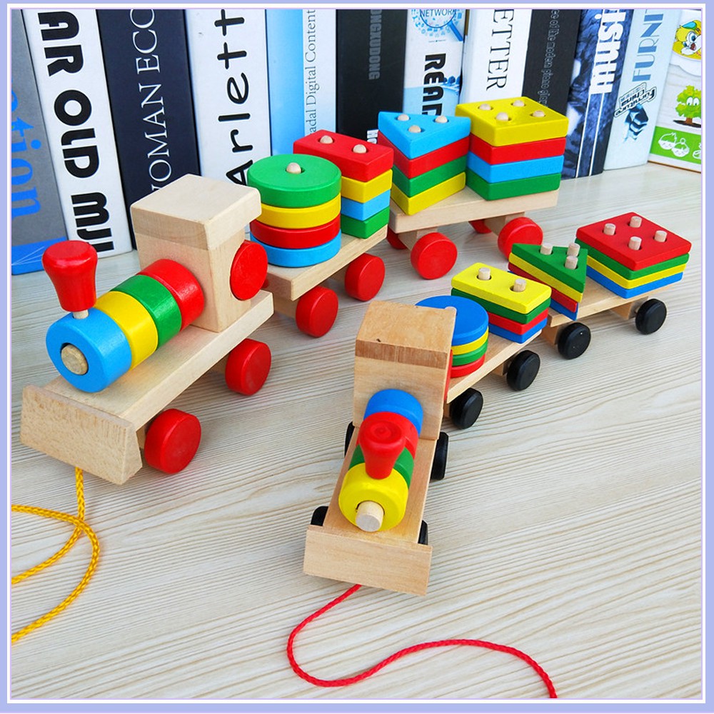 Đồ chơi gỗ Tàu hỏa chở khối, thả hình cho bé