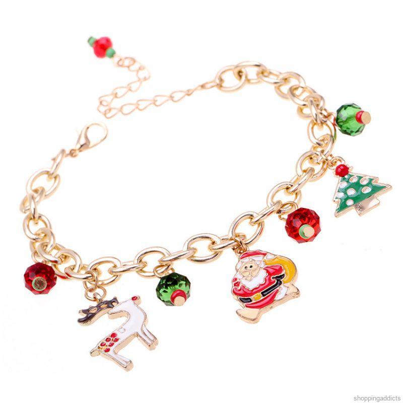 New colorful Christmas selling Christmas tree Santa Claus Pearl alloy bracelet