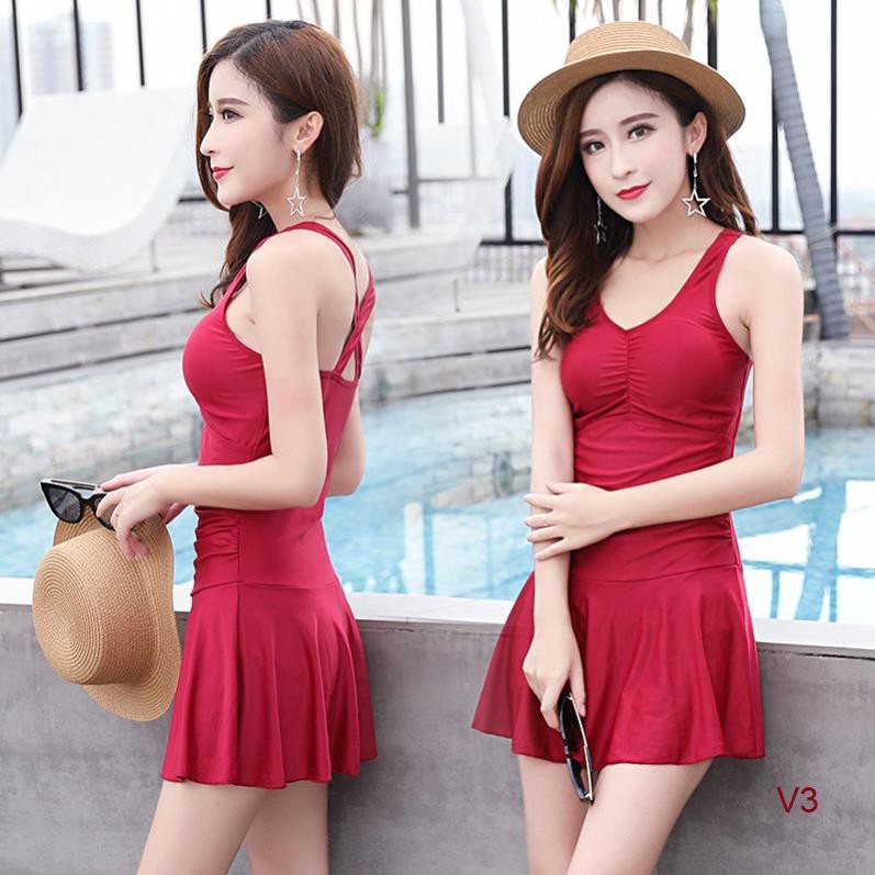Đồ bơi nữ liền thân có đệm ngực và quần trong váy ་