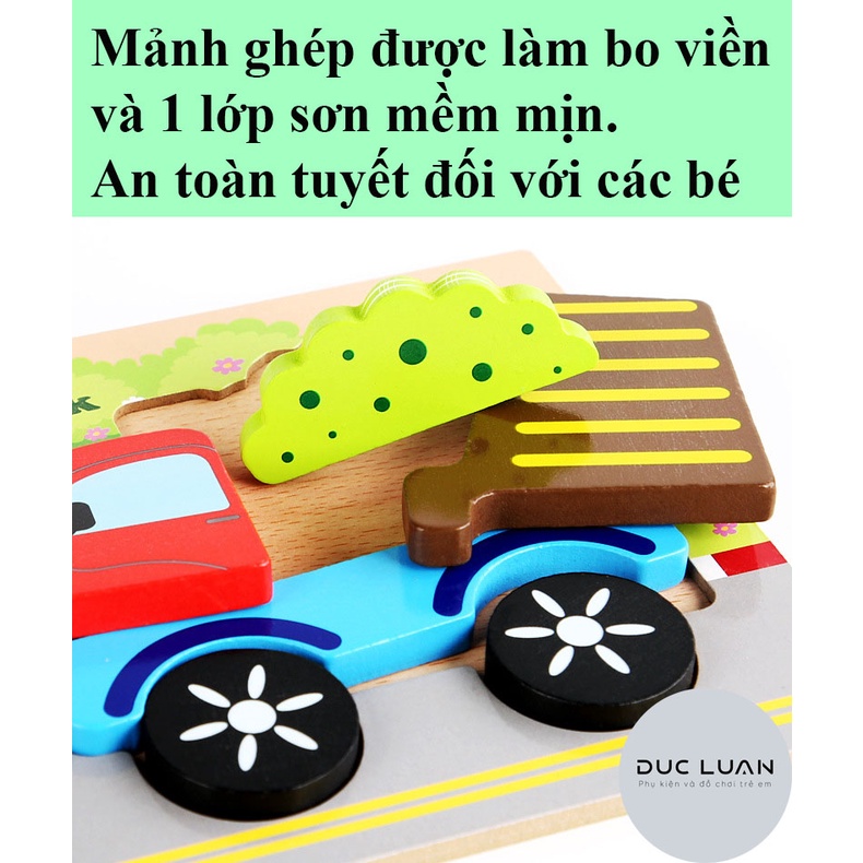⭐ Bản TO 15x15cm⭐ Đồ Chơi Gỗ Xếp Hình Lắp Ráp Tranh Ghép 3D Gỗ Nổi - Đồ chơi trí tuệ cho bé