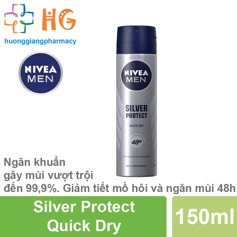 Xịt ngăn mùi NIVEA MEN Silver Protect - Phân tử bạc kháng khuẩn (Chai 150ml)