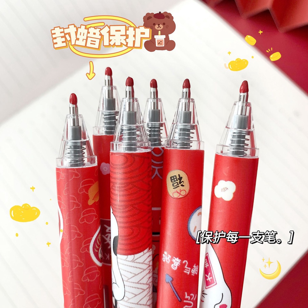 Bút Mực Đen Có Nút Nhấn Hình Mèo May Mắn Cho Học Sinh