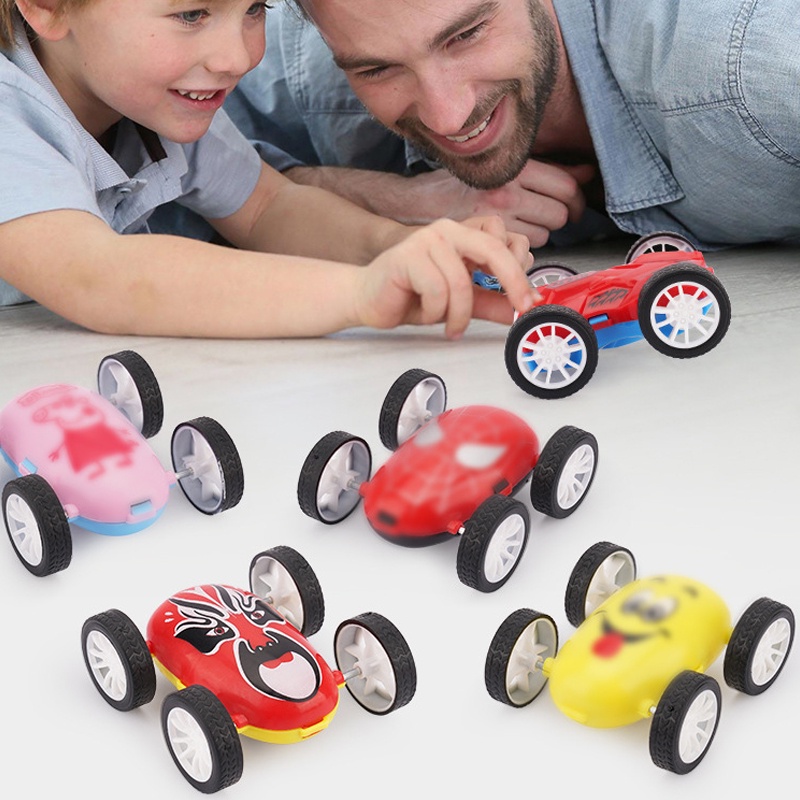 ZHAN QI TOYS Đồ chơi mô hình xe hơi họa tiết hoạt hình hai mặt dễ thương cho bé trai