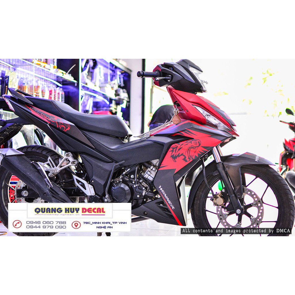 Tem trùm xe Winner đỏ đen tiger 150 V1, độ thiết kế team dán phủ decal xe máy giá rẻ đẹp