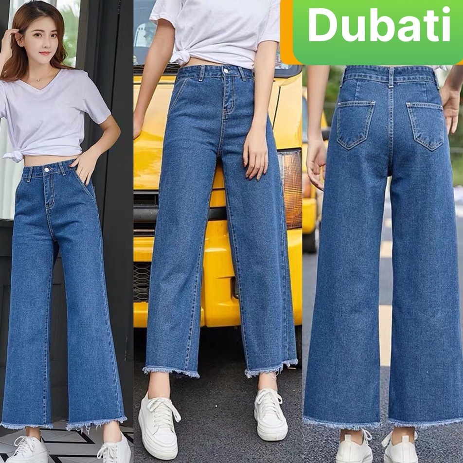 QUẦN BAGGY NỮ CHẤT BÒ XANH ỐNG RỘNG DÀI LƯNG CAO NÂNG MÔNG PHONG CÁCH HÀN QUỐC-DB 6714- DUBATI FASHION