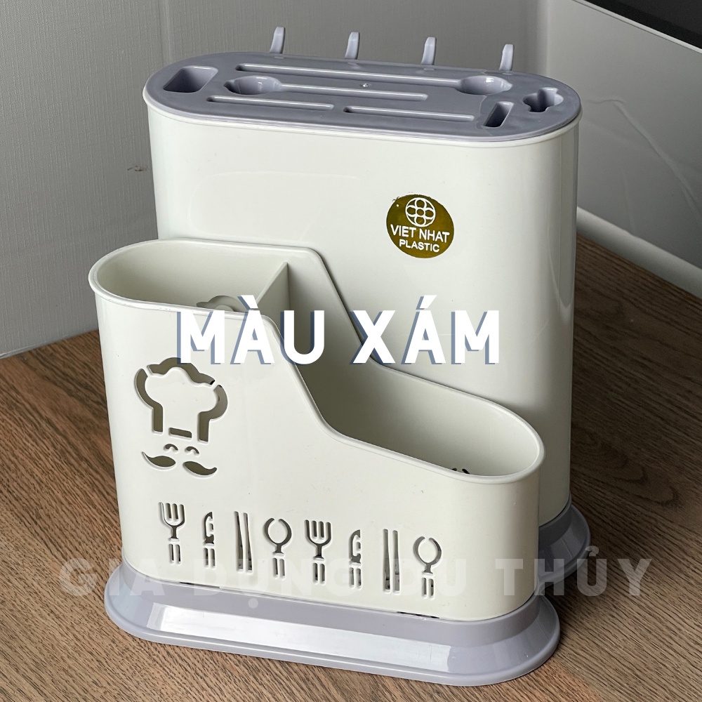 Ống đựng dao đũa đa năng 2776 chất liệu nhựa PP cao cấp 2 ống đựng đũa, muỗng, 7 ống vắt dao keo, móc treo vật dụng khác