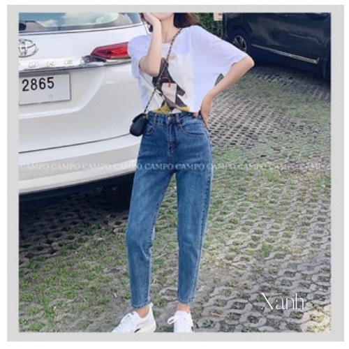 Quần jeans baggy xanh nhạt CAMPO quần nữ phong cách Hàn Quốc co giãn cực thích