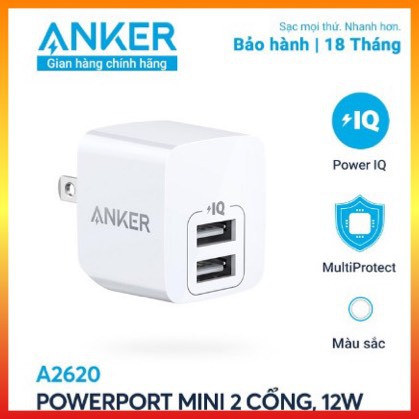 Củ Sạc ANKER PowerPort Mini 2 cổng 12W - A2620