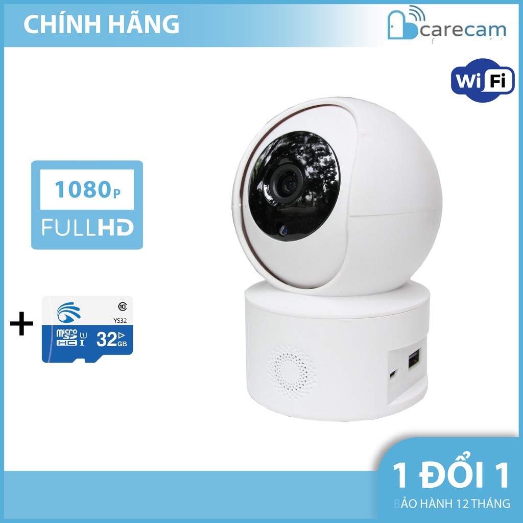 Camera wifi trong nhà xoay 360 độ carecam YH200 2.0MP Full HD  chuẩn nén H265+ đàm thoại 2 chiều, kết nối Smart Home