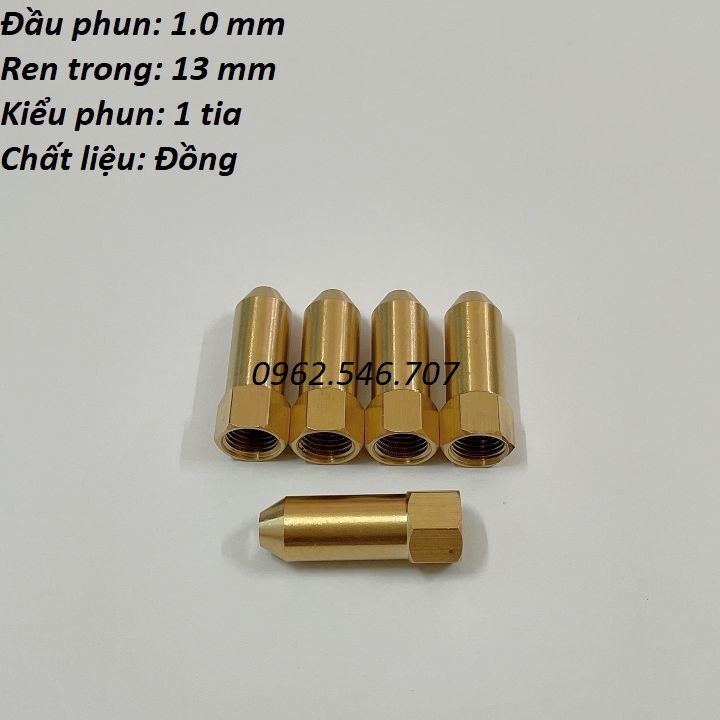 Béc Đồng 1 Tia, Đầu Xịt Rửa Xe, Xịt Rửa Áp Lực Chất Liệu Đồng Ren Trong 13mm
